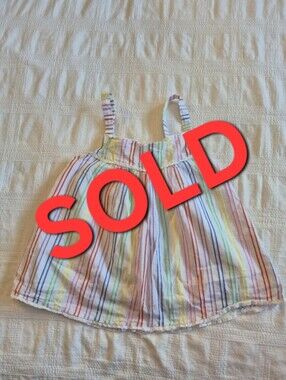 Mini Boden girls 8-9 years tank top white with rainbow stripes fully lined VGUC